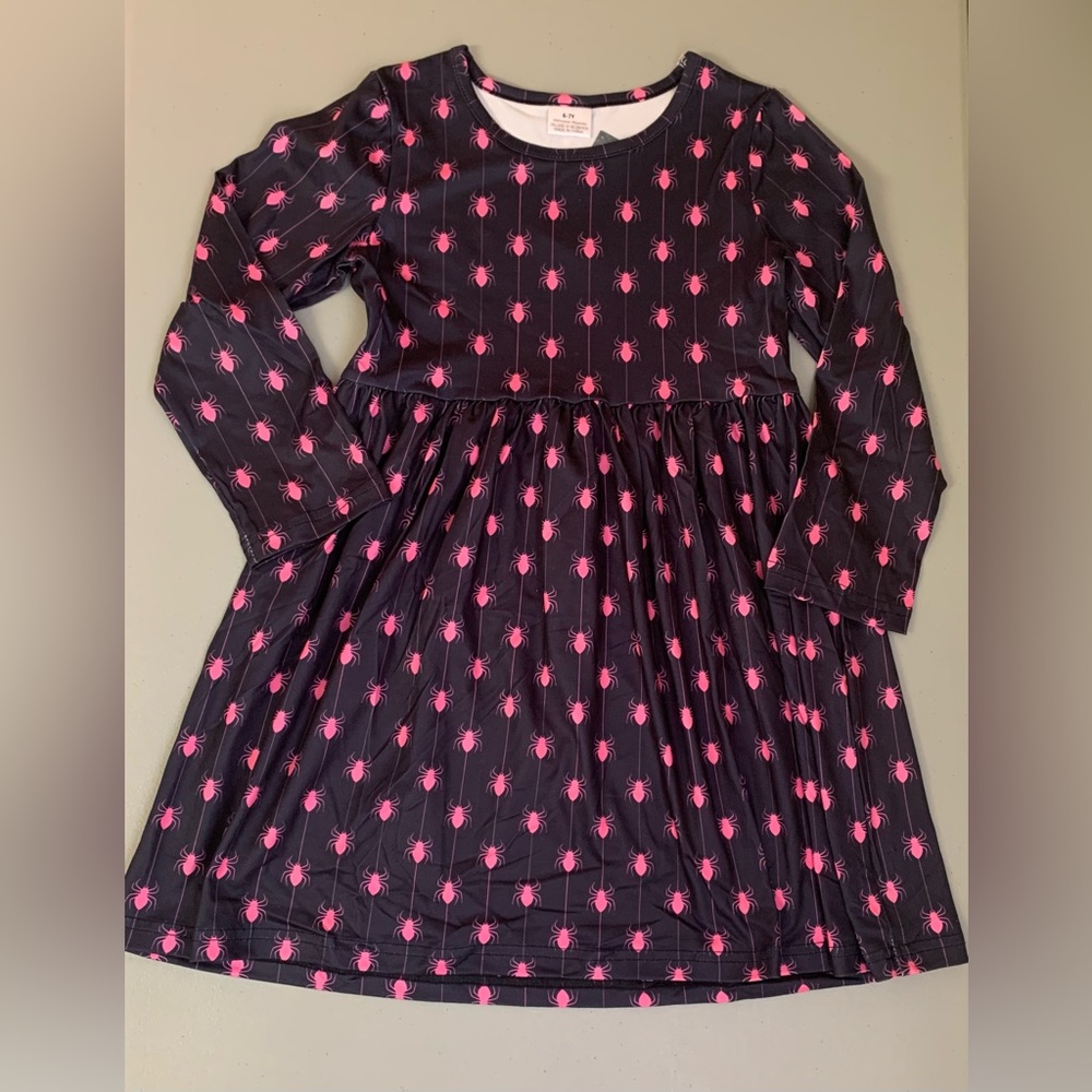 Adorable Pink Spider Print Kids Dress